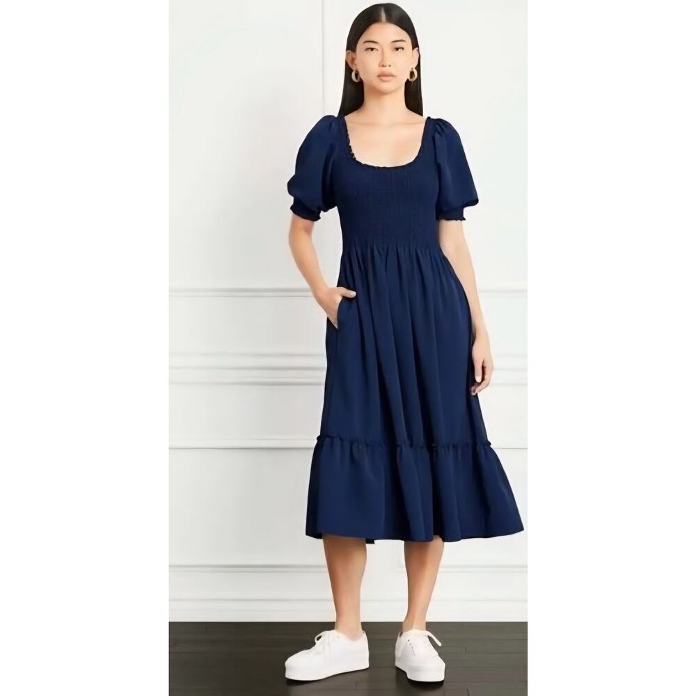 Hill House Navy Blue Puff Sleeve Midi Dress